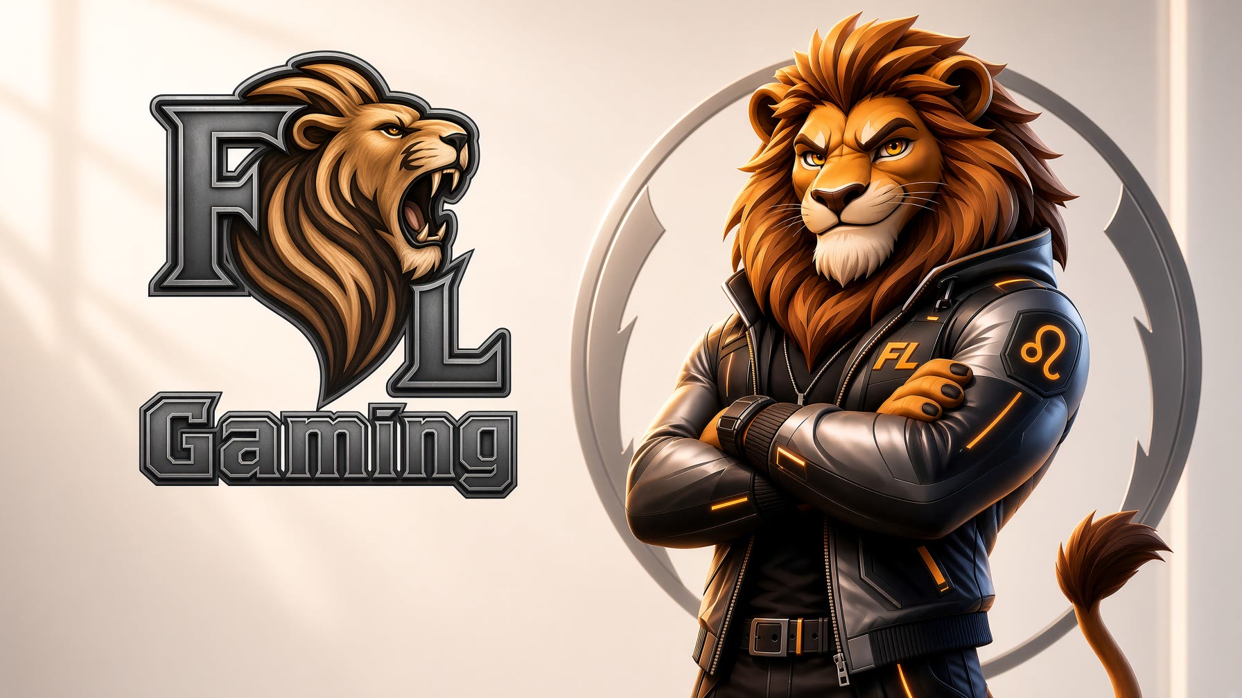 FerrousLion standing beside the FL Gaming logo